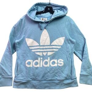 Adidas Hoodie Mens Small Sweatshirt Blue Logo Athletic Athleisure Grunge Trefoil
